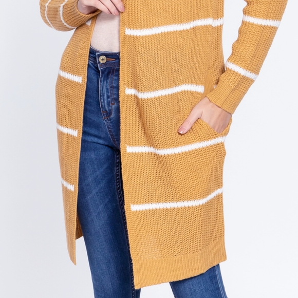 LAST 1❗️Cozy Chic Ochre Striped Longline Open Cardigan - Picture 3 of 7